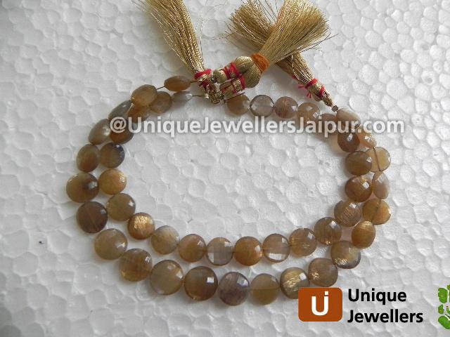 Golden Feldsphar Faceted Coin Beads